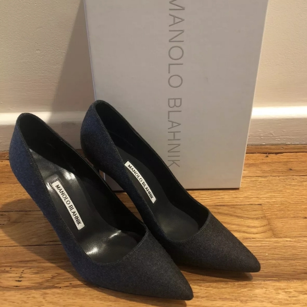 NEW MANOLO BLAHNIK BB 105 Gray Fabric Pumps 37.5